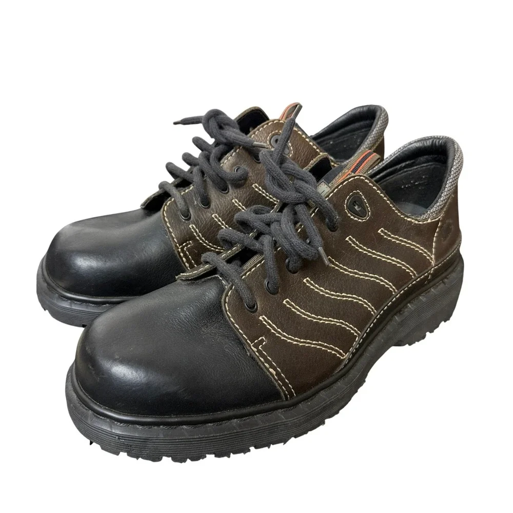 Dr Martens AW004 Shoes Mens 11 Brown Black Leather Made in England Lace Up Lug